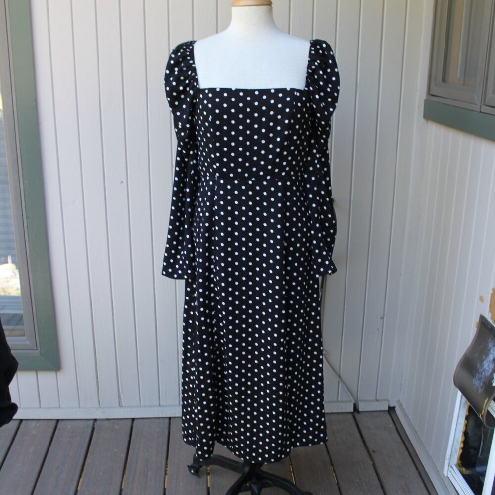 Lulus Black Long Polka Dot Off-the-shoulder Dress M